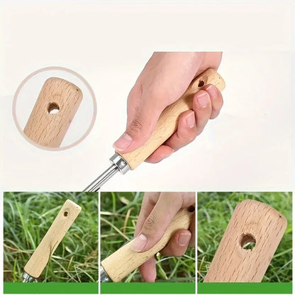 Stainless Steel Wood Handle Garden Weeder Hand Weeding Removal Cutter Puller Tools Multifunction Weeder Transplant Garden Tools