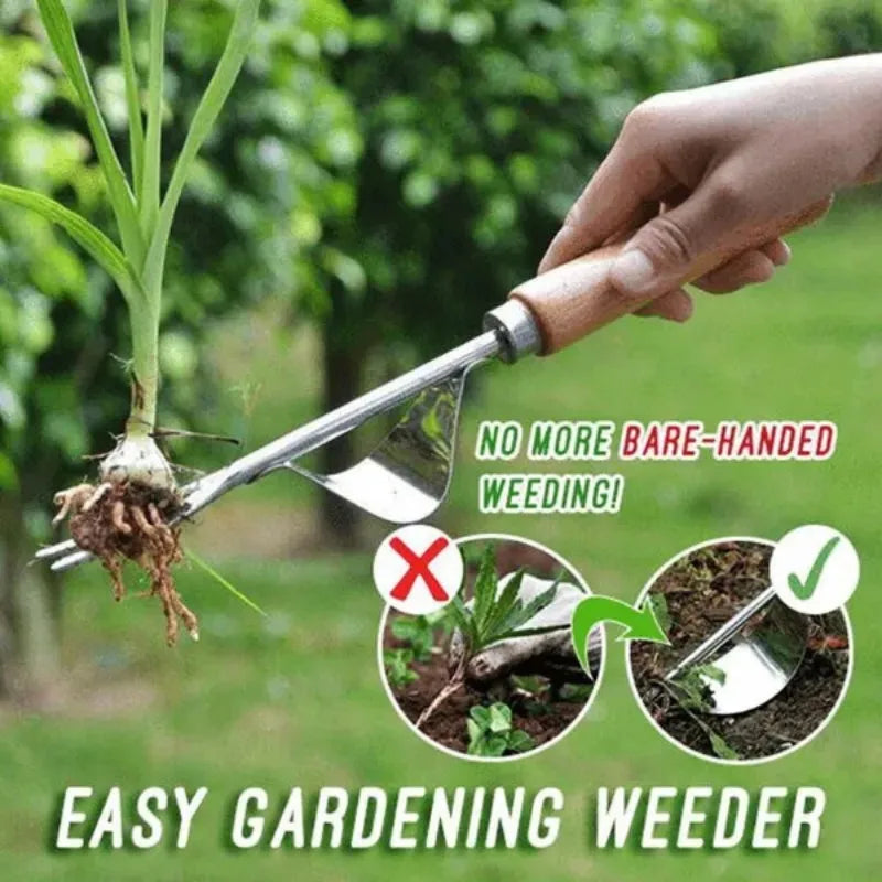 Stainless Steel Wood Handle Garden Weeder Hand Weeding Removal Cutter Puller Tools Multifunction Weeder Transplant Garden Tools