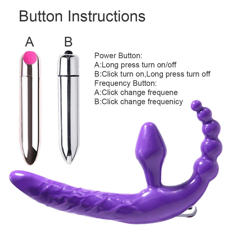 Gtooza_Strapless Strapon Dildo Vibrator 4 in 1 Sex Toys Adult Double Penetration Plug Anal Beads Vibrators  Women Lesbian gtooza.com