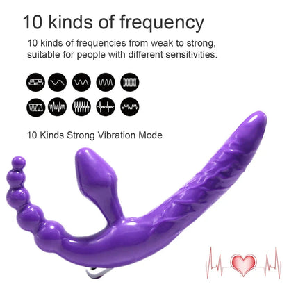 Gtooza_Strapless Strapon Dildo Vibrator 4 in 1 Sex Toys Adult Double Penetration Plug Anal Beads Vibrators  Women Lesbian gtooza.com