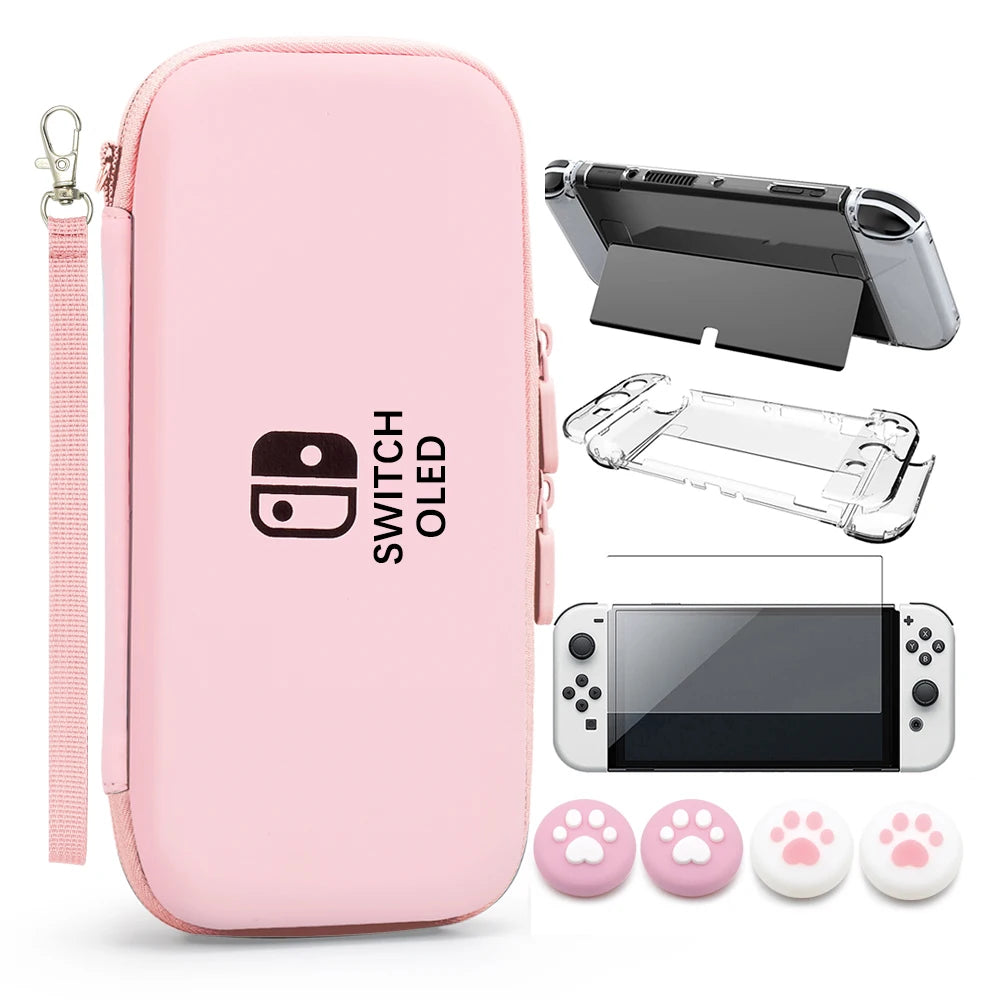 Switch OLED Storage Carry Bag Accessories Kit PC Clear Cover Case Screen Protector With Analog Grips  Nintendo Switch OLED