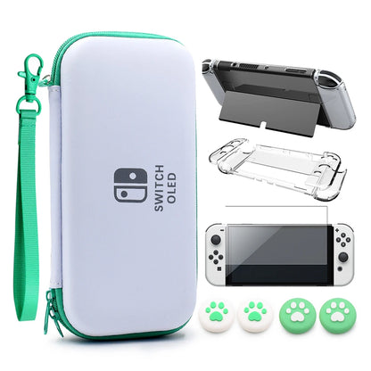 Switch OLED Storage Carry Bag Accessories Kit PC Clear Cover Case Screen Protector With Analog Grips  Nintendo Switch OLED