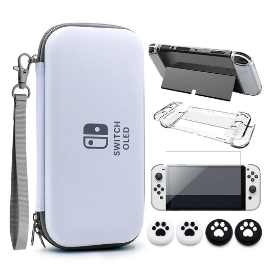 Switch OLED Storage Carry Bag Accessories Kit PC Clear Cover Case Screen Protector With Analog Grips  Nintendo Switch OLED