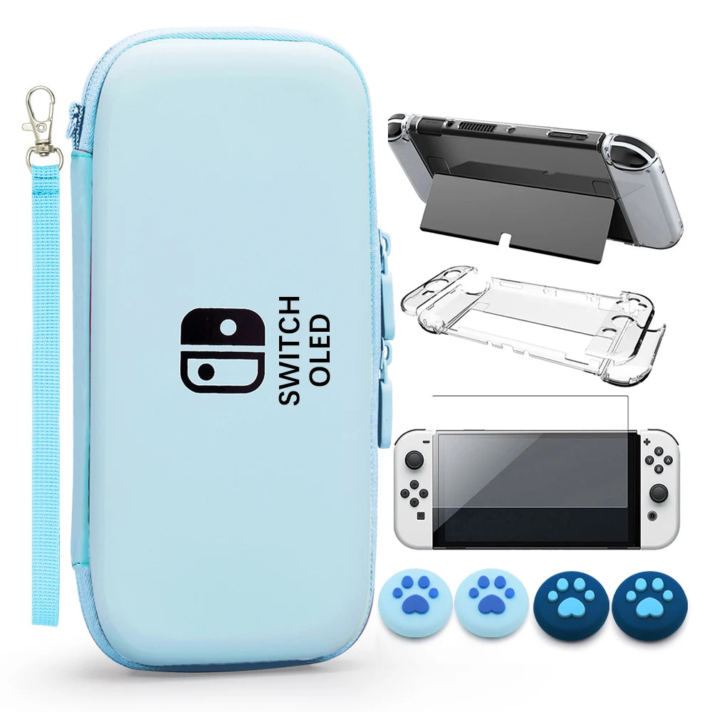 Switch OLED Storage Carry Bag Accessories Kit PC Clear Cover Case Screen Protector With Analog Grips  Nintendo Switch OLED