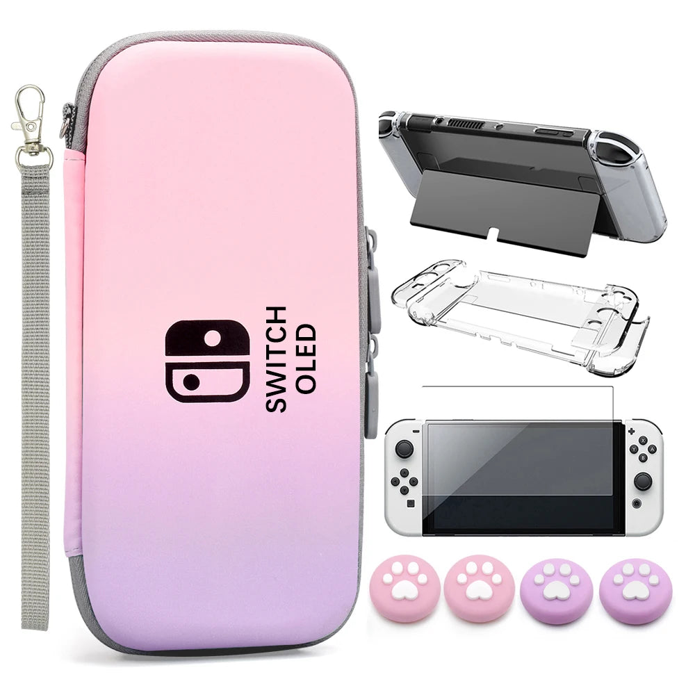 Switch OLED Storage Carry Bag Accessories Kit PC Clear Cover Case Screen Protector With Analog Grips  Nintendo Switch OLED