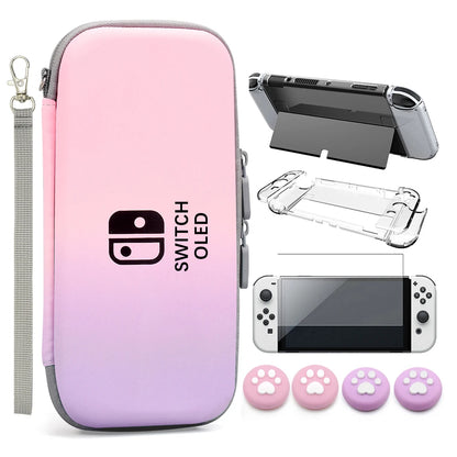 Switch OLED Storage Carry Bag Accessories Kit PC Clear Cover Case Screen Protector With Analog Grips  Nintendo Switch OLED