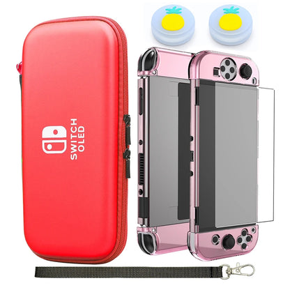 Switch OLED Storage Carry Bag Accessories Kit PC Clear Cover Case Screen Protector With Analog Grips  Nintendo Switch OLED