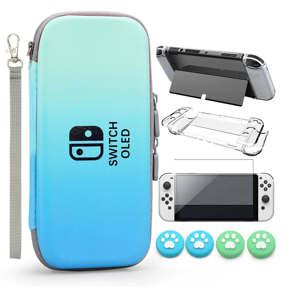 Switch OLED Storage Carry Bag Accessories Kit PC Clear Cover Case Screen Protector With Analog Grips  Nintendo Switch OLED