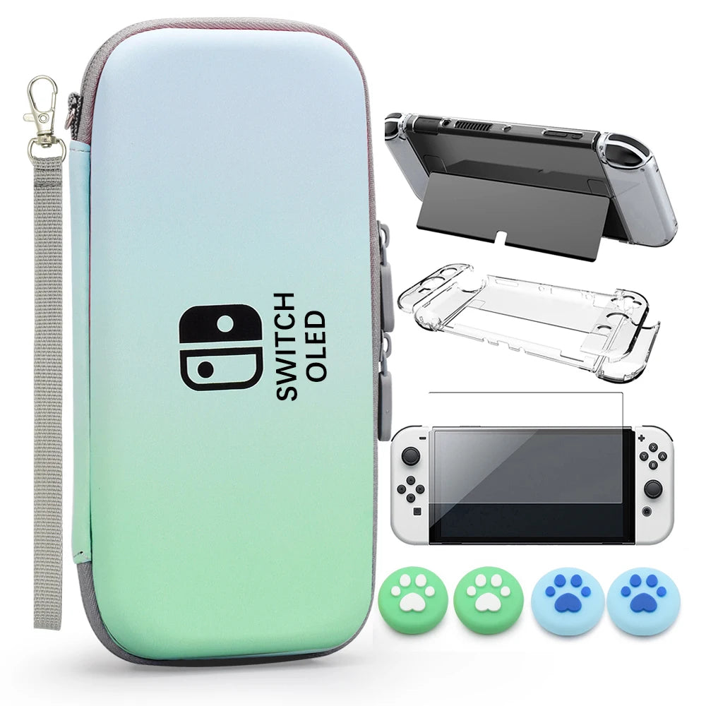 Switch OLED Storage Carry Bag Accessories Kit PC Clear Cover Case Screen Protector With Analog Grips  Nintendo Switch OLED