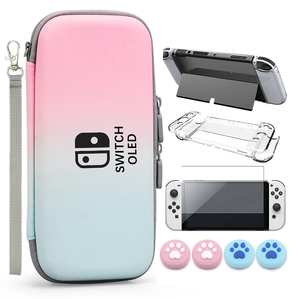 Switch OLED Storage Carry Bag Accessories Kit PC Clear Cover Case Screen Protector With Analog Grips  Nintendo Switch OLED