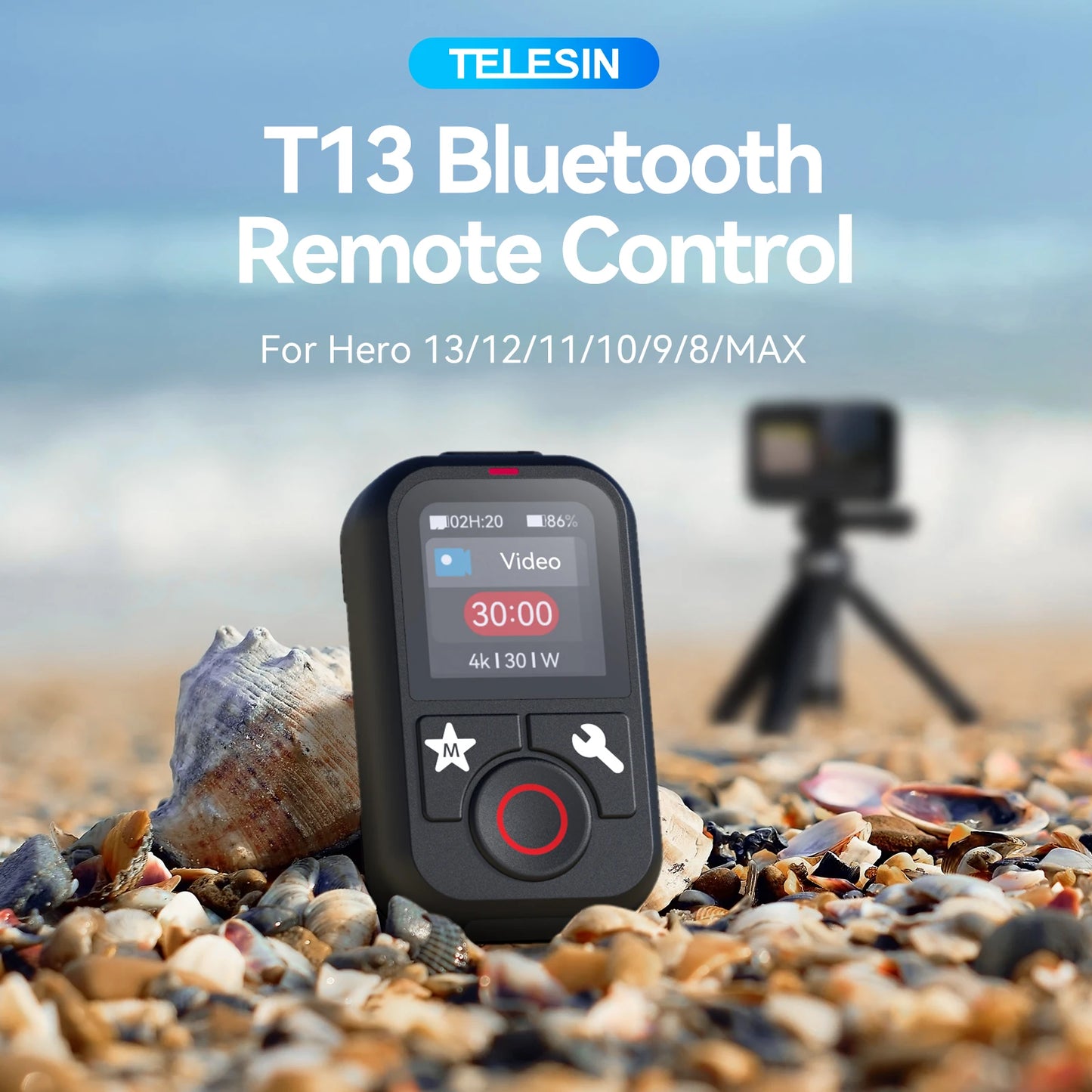 PC TELESIN 60M Remote Control  Gopro Hero 13 12 11 10 9 8 7 MAX HD LCD Display Remote Control with Lanyard Gopro Accessories