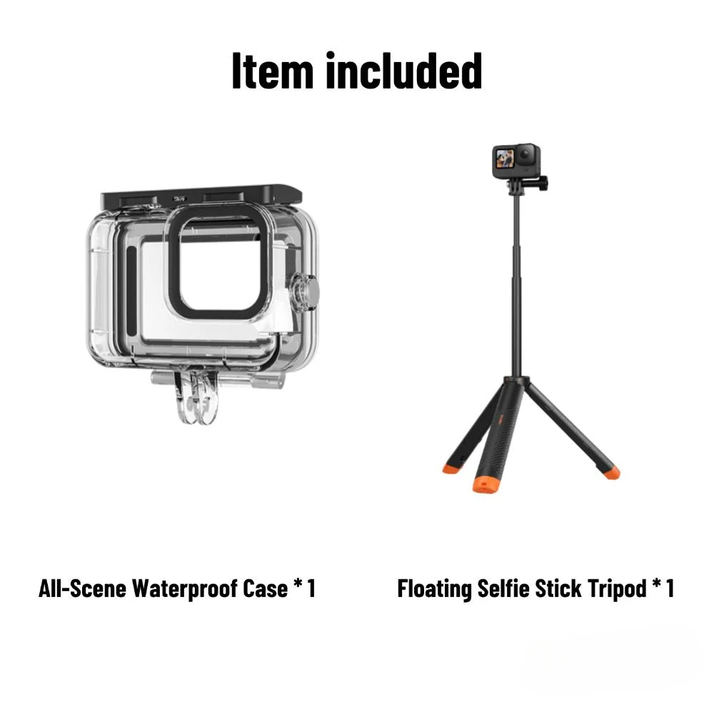 PC TELESIN All-Scene Waterproof Protective Case  Gopro Hero 12 11 10 9 45M Waterproof Anti-Scratch Lens Coating Protection Combo