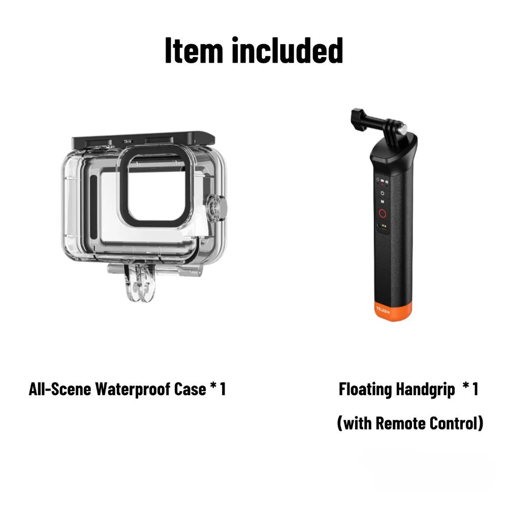 PC TELESIN All-Scene Waterproof Protective Case  Gopro Hero 12 11 10 9 45M Waterproof Anti-Scratch Lens Coating Protection Combo