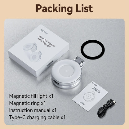 PC TELESIN Magsafe Light Portable Selfie Light  iPhone 16 15 14 13 12 Pro Max Rotatable Led Light and Phone Stand Makup Mirror