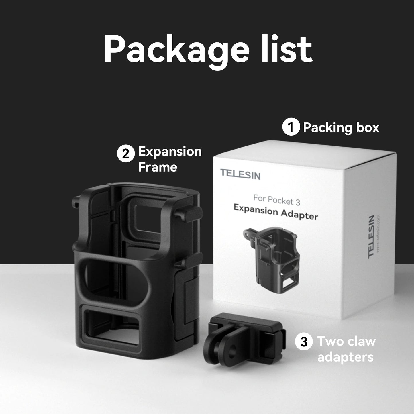 PC TELESIN Multifunctional Frame  DJI OSMO Pocket 3 Accessories Lightweight Quick Release Expansion Adapter with Dual Cold Shoe