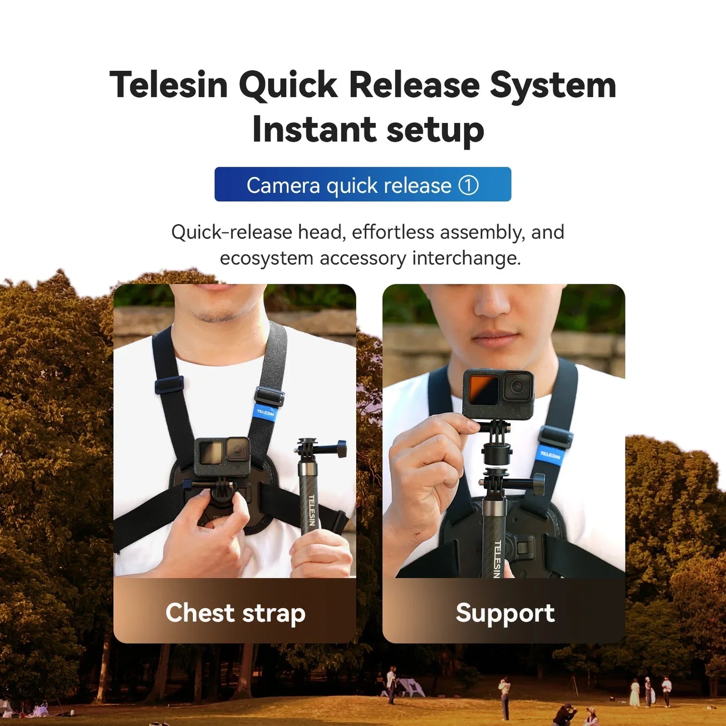 PC TELESIN Quick-Release Chest Strap  Gopro Hero 13 12 11 10 9 DJI OSMO Action 5 4 3 Insta360 Accessorie Sport Camera Equipment