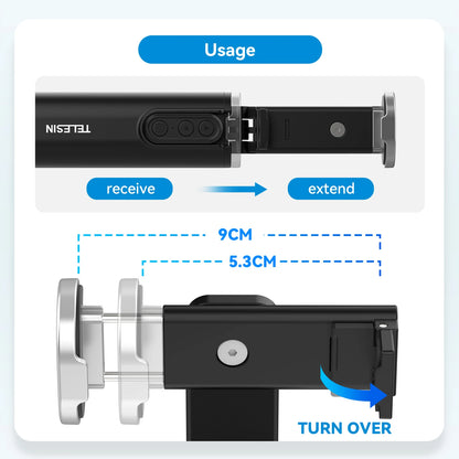 PC TELESIN Remote Control Travel Mount Phone Holder Grip  iPhone 16 15 14 13 Pro Max Android Desk Bracket Mount Phone Accessorie