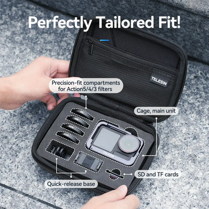 PC TELESIN Shockproof Waterproof Storage Case  DJI OSMO Action 5 Pro4 3 Medium Hard Shell Protection Action Camera Accessories