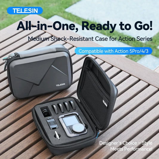 PC TELESIN Shockproof Waterproof Storage Case  DJI OSMO Action 5 Pro4 3 Medium Hard Shell Protection Action Camera Accessories