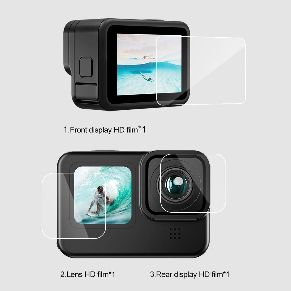 PC TELESIN Tempered Film  Gopro Hero 12 11 10 9 Accessories Tempered Glass Front Rear Screen Protector Lens Gopro Accessories