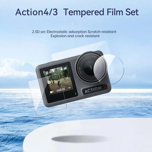 PC TELESIN Tempered Glass Film  DJI OSMO Action 4 3 Screen Protector Lens Protective Glass Dustproof Action Camera Accessories