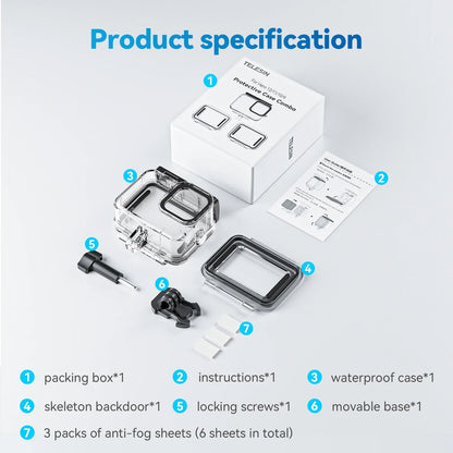 PC TELESIN Waterproof Case with Lens Coating  Gopro Hero 12 11 10 9 Accessories Touchable 45M Deep Diving Protective Housing