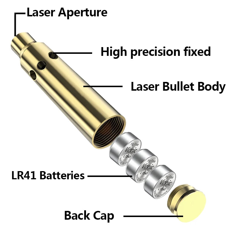 Tactical 9mm .223 45ACP 7.62 Caliber Red Dot Laser Calibration Sight Brass Bullet  Sniper Rifle Pistol Shotgun Airsoft Aiming