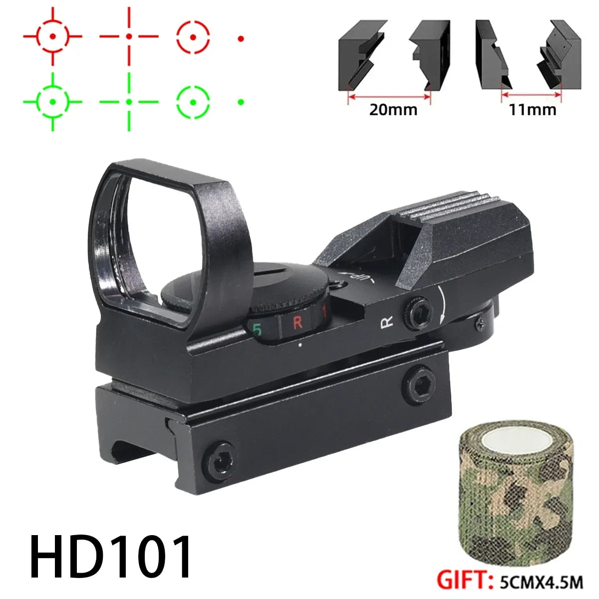 Tactical Green Red Dot Sight 20mm Rail Riflescope Hunting Optics Holographic Reflex 4 Reticle Scope Collimator Sight