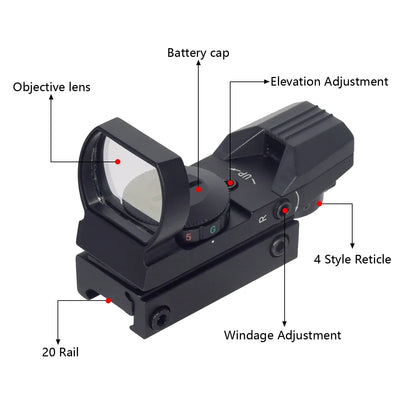 Tactical Holographic Red Dot Sight Scope 4 Reticle Collimator Optical Sight Riflescope Hunting Airsoft Optics 20mm Pictinny Rail