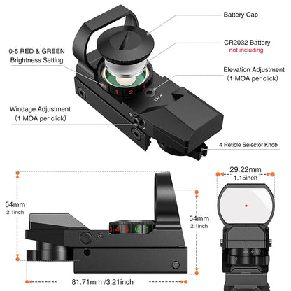 Tactical Red Green Dot Sight Scope Riflescope Hunting Optics Reflex Sight with 20mm Rail