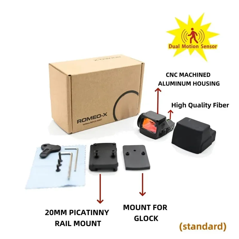 Tactical Romeo-x Pistol-Mounted Red Dot Sight Aluminum Rifle Scope Micro Open Reflex Sights with 10 Illumination Settings