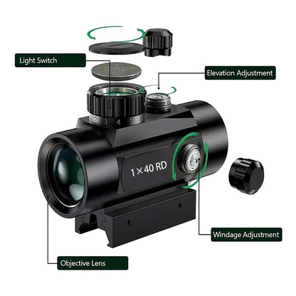 Tactical Scope Red Green Dot 1×40 Holographic Optical Scope Rifle Scope  Outdoor Hunting Shooting Shockproof and Waterproof