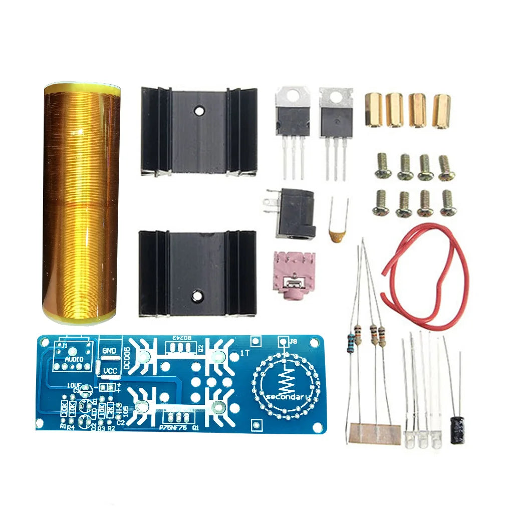 Tesla Coil DIY Electronic Kit Parts Production Magic Props 15W MINI Music Loudspeaker Production 3.5mm Socket DC 15-24V 2A