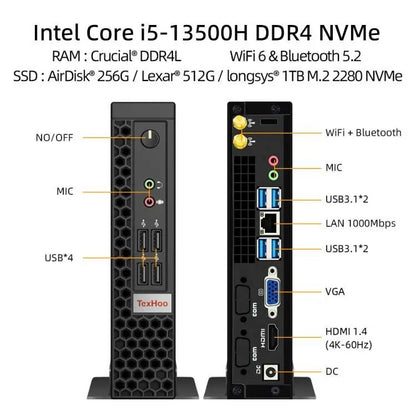 Mini PC de jeu PCTexHoo Processeur Intel Core i5 13500H AMD R7 5800H