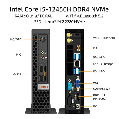 Mini PC de jeu PCTexHoo Processeur Intel Core i5 13500H AMD R7 5800H