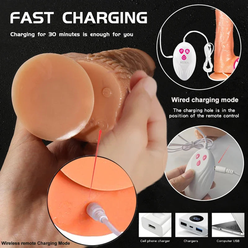 GtoozaThrusting Rotation Remote Control   Female Realistic Penis Gay Suction Cup Masturbator Couple  Women Sex Toys gtooza.com