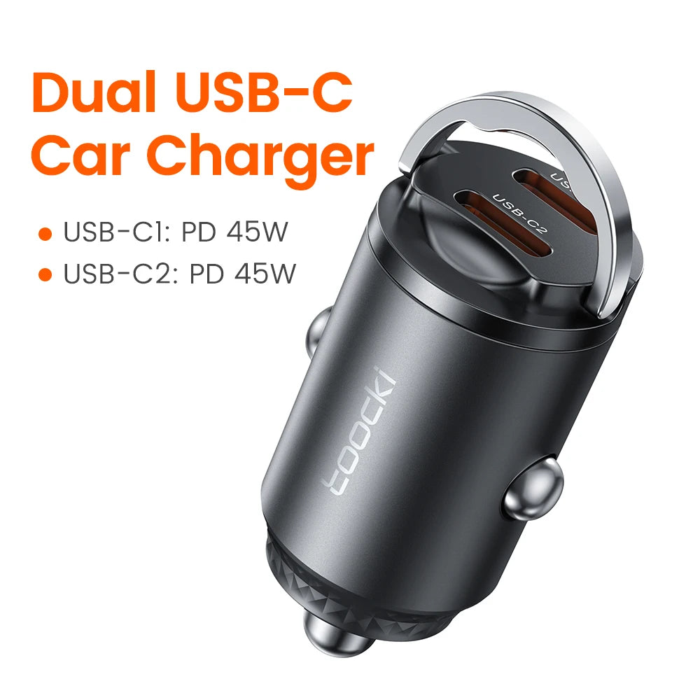 PC Toocki Car Charger Mini PD 45W Pull Ring Fast Charging USB C Phone Charger Adapter For iPhone 15 14 Pro Xiaomi Huawei cargador