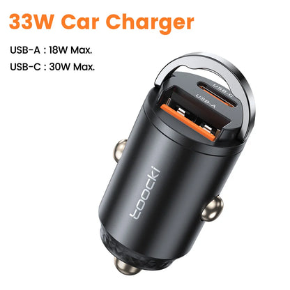 PC Toocki Car Charger Mini PD 45W Pull Ring Fast Charging USB C Phone Charger Adapter For iPhone 15 14 Pro Xiaomi Huawei cargador