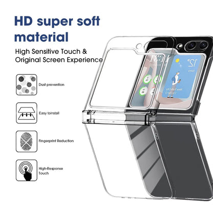 Transparent Case  Samsung Galaxy Z Flip 5 6 with Hinge Protector Clear Slim Shockproof Hinge Hard PC Shell  Z Flip5 Flip6