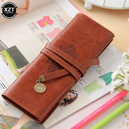 PCTreasure Map Leather PU Retro Pencil bag Cosmetic Bag Roll Pen Bag For St