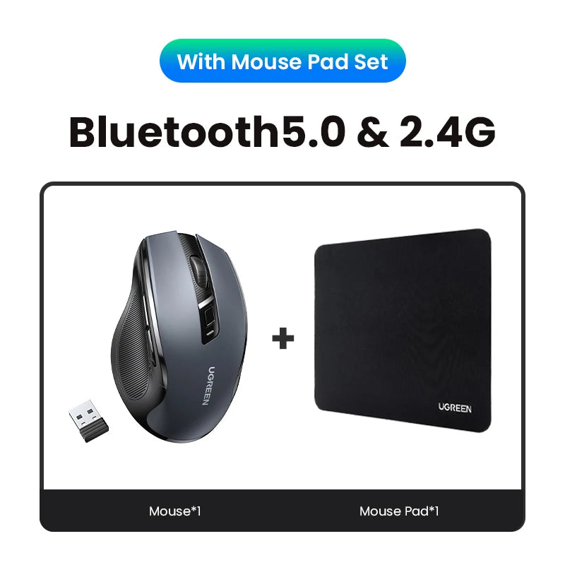 PC UGREEN Wireless Mouse Bluetooth5.0 Mouse Ergonomic 4000DPI 6 Mute Buttons Mouse For MacBook Tablet Laptops Computer PC 2.4G Mice