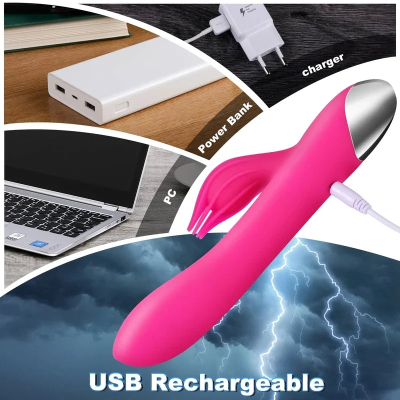 Gtooza_USB Rechargeable 10 Speed Powerful  Rabbit  Women  stimulation Massage  G-spot Adult sex toys gtooza.com