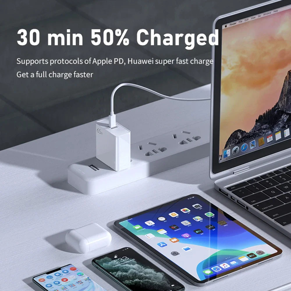 PC UYUXIO 65W Gan Charger Super Fast Charging Phone Adapter  Macbook iPad iPhone 16 15 Pro Max Samsung Xiaomi Oneplus All Phone