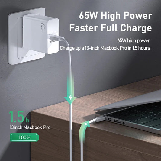 PC UYUXIO 65W Gan Charger Super Fast Charging Phone Adapter  Macbook iPad iPhone 16 15 Pro Max Samsung Xiaomi Oneplus All Phone