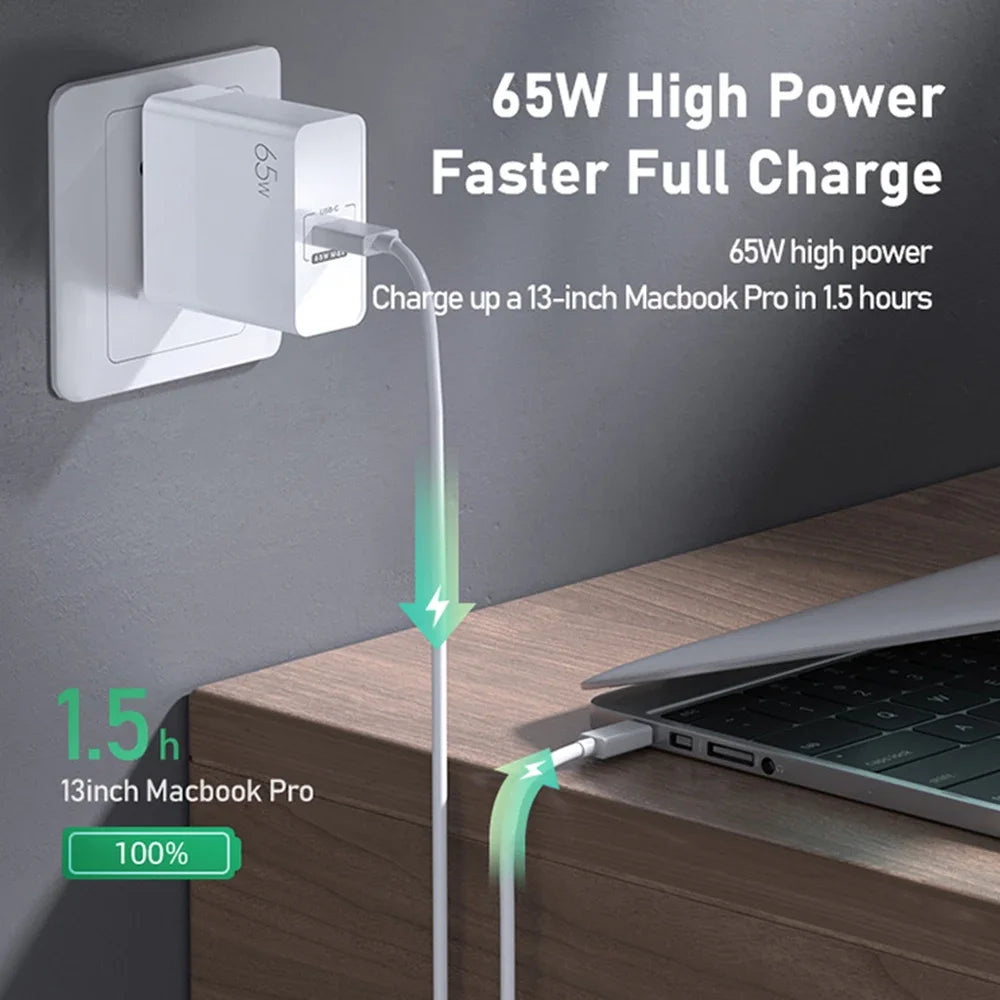 PC UYUXIO 65W Phone Charger 2 in 1 Gan Super Fast Charging Wall Adapter  Macbook iPad Samsung iPhone 16 15 Pro Max All Phone