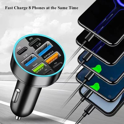 PC UYUXIO 8 in 1 USB C Car Phone Charger 4 USB A 4 PD Super Fast Charge Adapter  iPhone iPad Samsung OPPO Oneplus Huawei Vivo