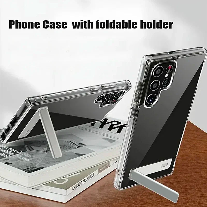 PC UYUXIO Kickstand Clear Mobile Phone Case  Samsung Galaxy S25 Ultra Plus S24 S23 FE S22 Stand Cases Back Cover with Holder