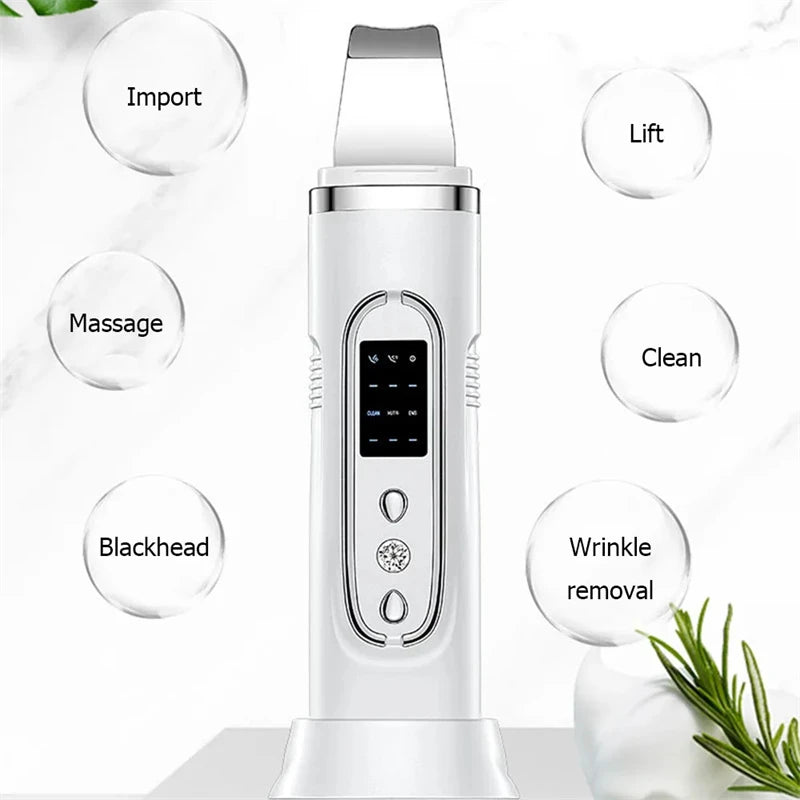 PC Ultrasonic Skin Cleaner Facial Scrubber Exfoliator Skincare Microcurrent Blackhead Remover EMS Vibrator Face Pore Cleansing Tool