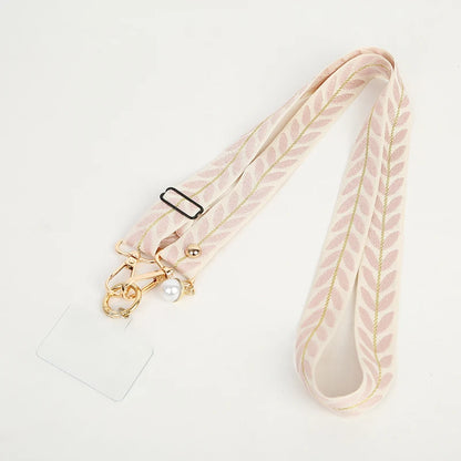 PC Universal Adjustable Mobile Phone Lanyard  Women Crossbody Single Shoulder Neck Strap Pearl Pendant Hanging Anti Loss Rope