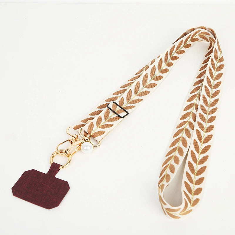 PC Universal Adjustable Mobile Phone Lanyard  Women Crossbody Single Shoulder Neck Strap Pearl Pendant Hanging Anti Loss Rope